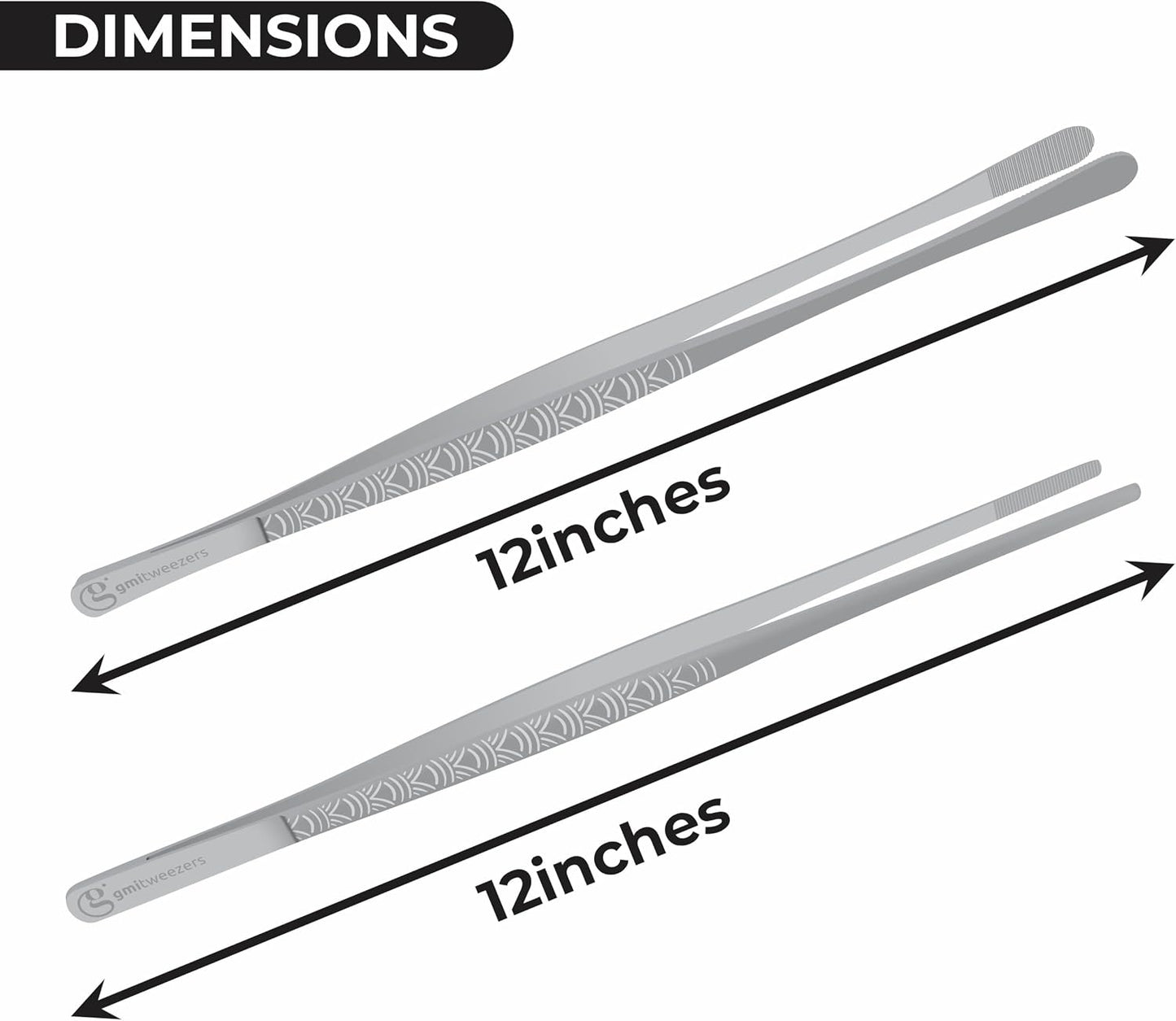 GMI Kitchen Tweezers Tongs 2PCS 12 Inch – Stainless Steel Cooking Tweezers with Serrated Tips, Precision Chef Tongs for BBQ, Grill, Pasta, Salad & Food Plating