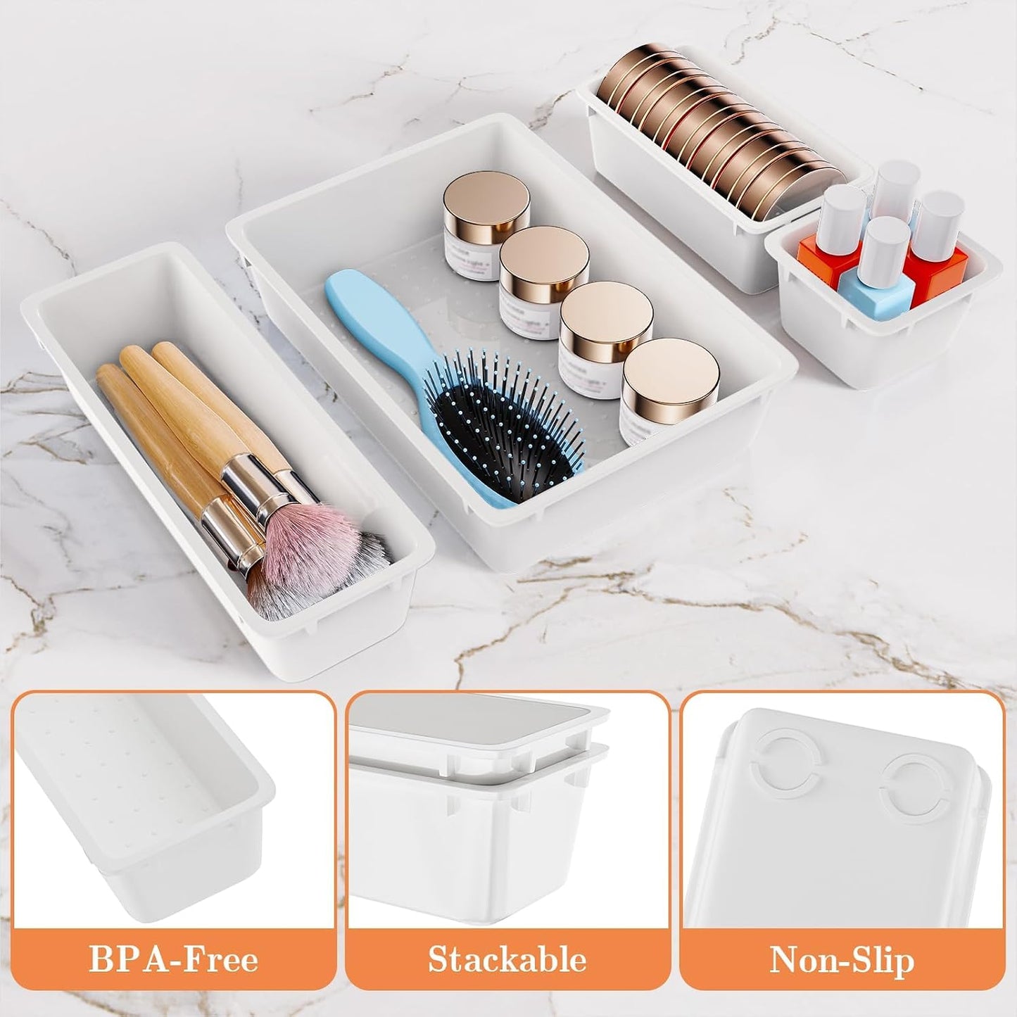 SpaceHacks 25 PCS Plastic Drawer Organizer Set, 4-Size Versatile Organizer Tool Trays & storage Bins for Makeup, Jewelry, and Gadgets in Bathroom, Bedroom and Office,Clear Black
