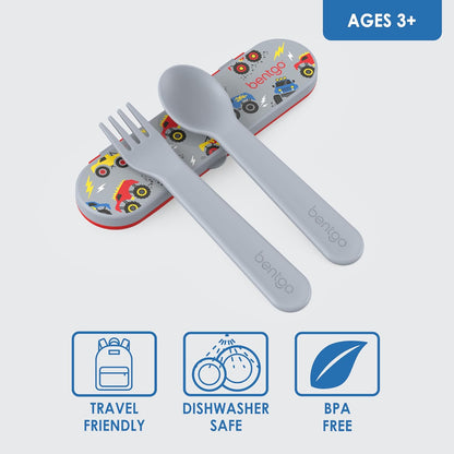 Bentgo Kids Utensil Set - Reusable Plastic Fork, Spoon & Storage Case - BPA-Free Materials, Easy-Grip Handles, Dishwasher Safe - Ideal for School Lunch, Travel, & Outdoors (Shark)