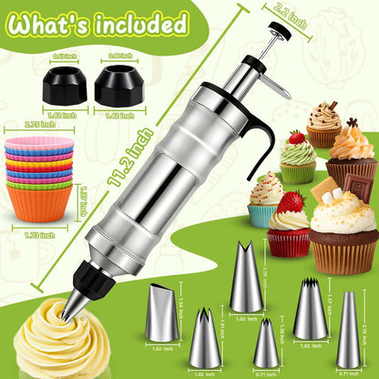 FANTEXY Dessert Decorating Syringe Set, Stainless Steel Icing Piping Kit