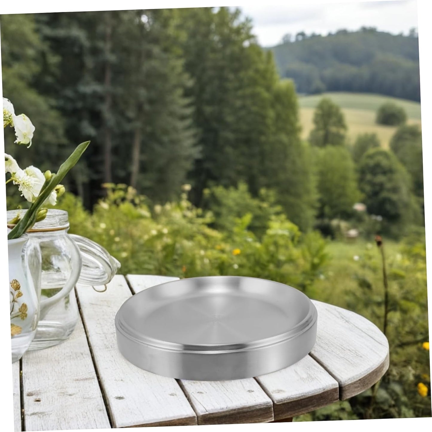 OUNONA Stackable Stainless Steel Griddle Plate for Bbq and Grilled Side Dishes Round Serving Tray for Food Prep and Outdoor Cooking Versatile and Space-saving Design