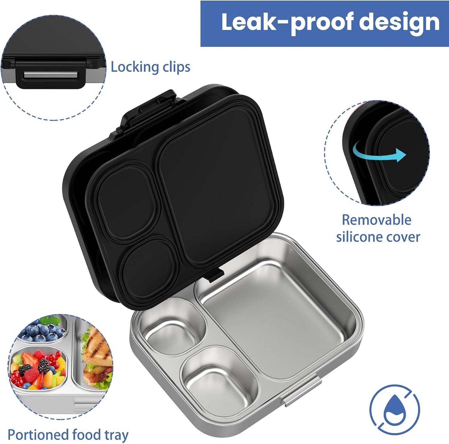 Pawtong Stainless Steel Bento Lunch Box for Kids | 3-Compartment Lunch Box Container Kids | 100% Leakproof, Eco-Friendly, Perfect Portion Control for Kids&Adult Healthy Meals (Purple)