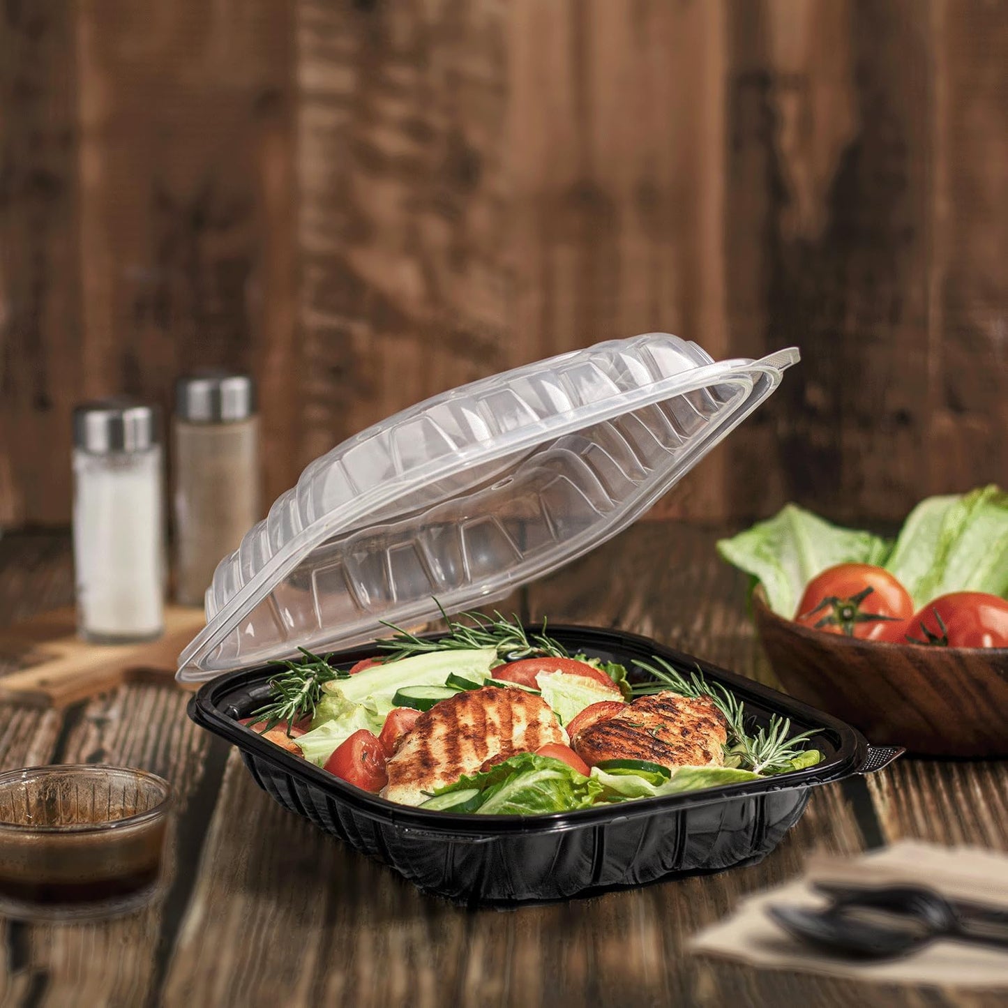 Karat Premium PP Hinged Container [150 ct], Take Out Food Containers - Case (9"x9", 3 compartments)