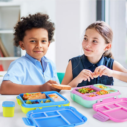 Caperci Bento Box for Kids - Large 4.8 Cups Lunch Box with Two Modular Containers - 4 Compartments, Leak-Proof, Portable Handle, Microwave/Dishwasher Safe, BPA-Free (Jungle Green/Blue)