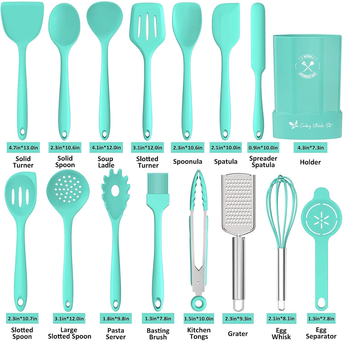 Silicone Kitchen Utensils Set, 16-Piece Silicone Cooking Utensils by Deedro, Heat Resistant Kitchen Tools Set with Holder, Nonstick Spatula Kitchen Gadgets for Cooking & Baking, Colorful