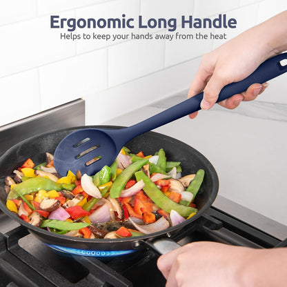 600ºF Heat Resistant Silicone Spoons: U-Taste 13.3in Solid & Slotted Kitchen Cooking Tool, Nonstick Long Rubber Utensil, Sturdy for Mixing, Serving, Stirring, Frying, Basting (Aqua Sky, 2PCS)