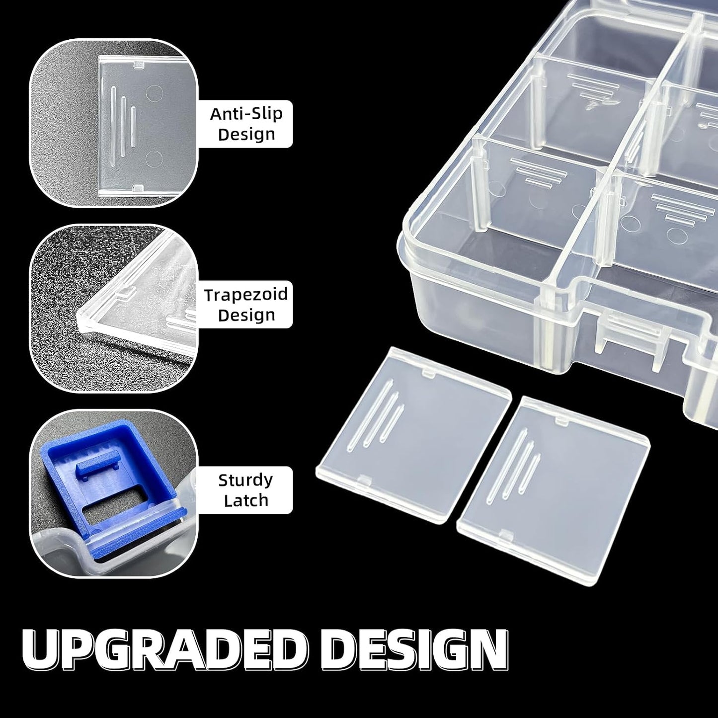 DUOFIRE Plastic Organizer Container Storage Box Adjustable Divider Removable Grid Compartment for Jewelry Beads Earring Tool Fishing Hook Small Accessories(18 grids, White X 2)