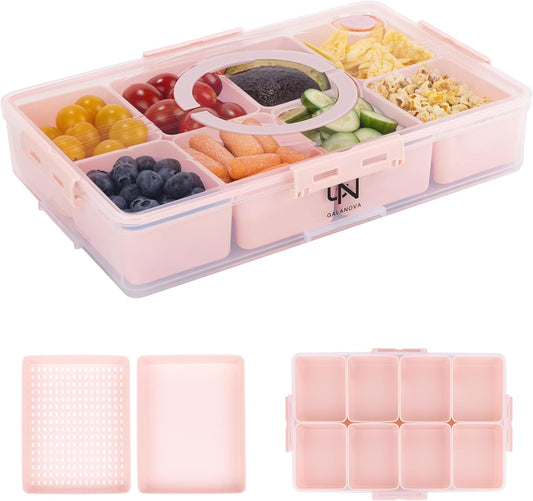 Snackle Box Container - 10 Compartments Including 2 XL, Dishwasher & Microwave Safe, Divided Serving Tray with Lid and Handle, BPA-Free, snack box (1 PCS, White, 1 Box with 2 XL Compartments)