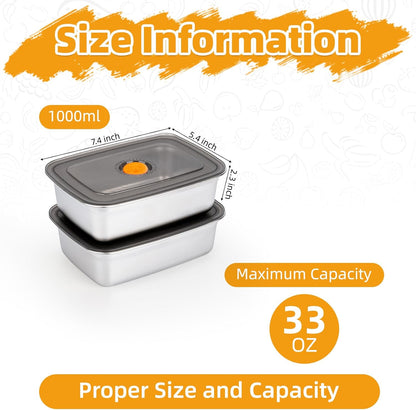2 PCS Stainless Steel Food Storage Containers(67oz) with Lids Leak Proof & Airtight | Stainless steel freezer Containers,Airtight Bento Lunch Box,For Meal Prep,Fruit,Freezer