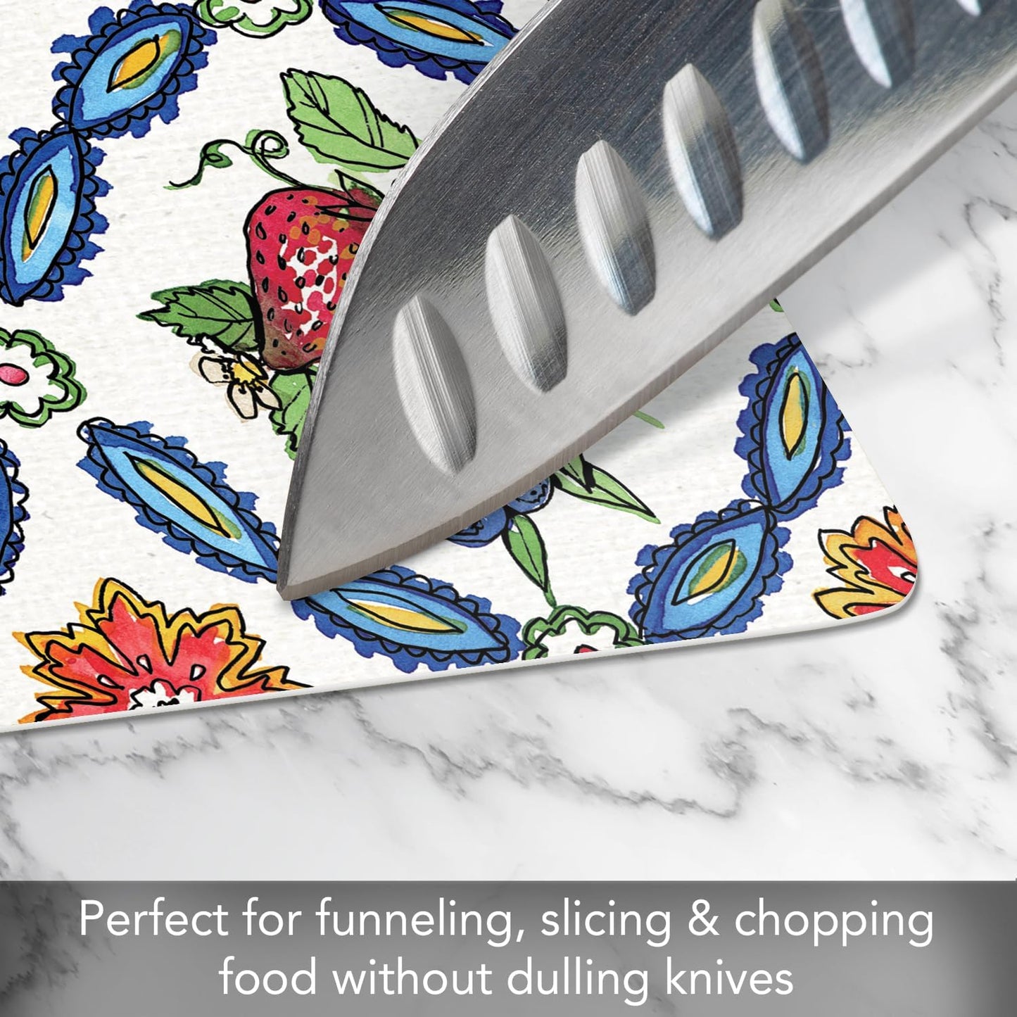 Cut N' Funnel Eat Fresh Designer Flexible Cutting Board Mat 15" x 11.5" Made in the USA Decorative Flexible Easy to Clean