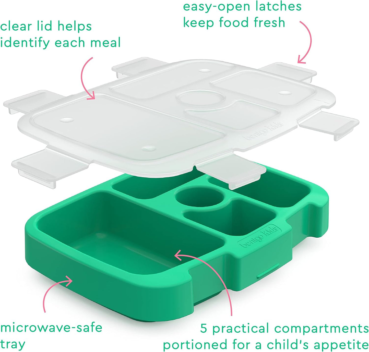 Bentgo® Kids Prints Tray with Transparent Cover - Reusable, BPA-Free, 5-Compartment Meal Prep Container with Built-In Portion Control for Healthy Meals At Home & On the Go (Mermaids in the Sea)