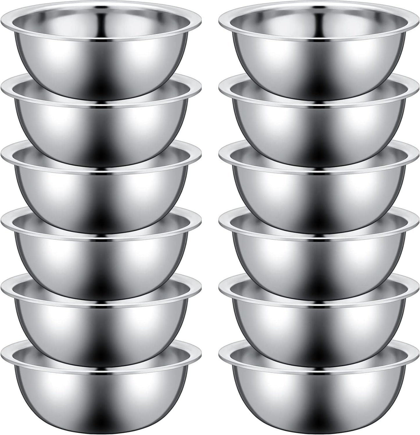Pinkunn 12 Pcs Stainless Steel Mixing Bowls, Nesting Metal Salad Prep Bowls Bulk Reusable Baking Food Container Large Medium Small for Kitchen Hotel Restaurant Cooking, Silver (8.66 x 3 Inch)