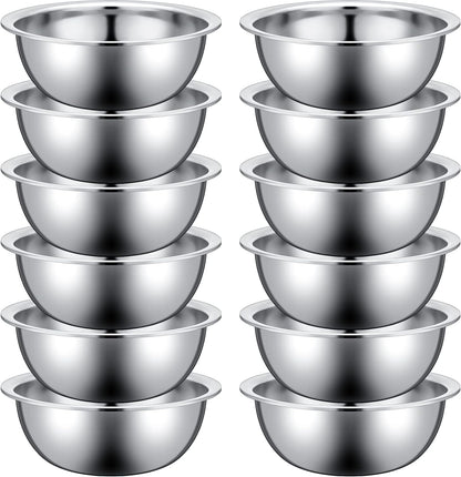 Pinkunn 12 Pcs Stainless Steel Mixing Bowls, Nesting Metal Salad Prep Bowls Bulk Reusable Baking Food Container Large Medium Small for Kitchen Hotel Restaurant Cooking, Silver (8.66 x 3 Inch)