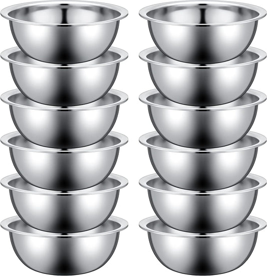 Pinkunn 12 Pcs Stainless Steel Mixing Bowls, Nesting Metal Salad Prep Bowls Bulk Reusable Baking Food Container Large Medium Small for Kitchen Hotel Restaurant Cooking, Silver (8.66 x 3 Inch)