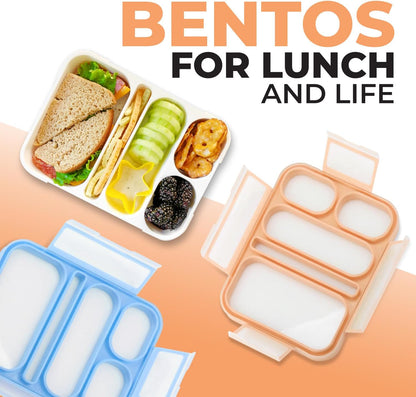 kinsho Bento Lunch-Box for Adults Kids Lunches, Portion Control Container Boxes for Women Girls Boys | Leak-Proof Snack Containers, BPA-Free Utensils 5 Compartments | Blue & Green 2 Pack Set