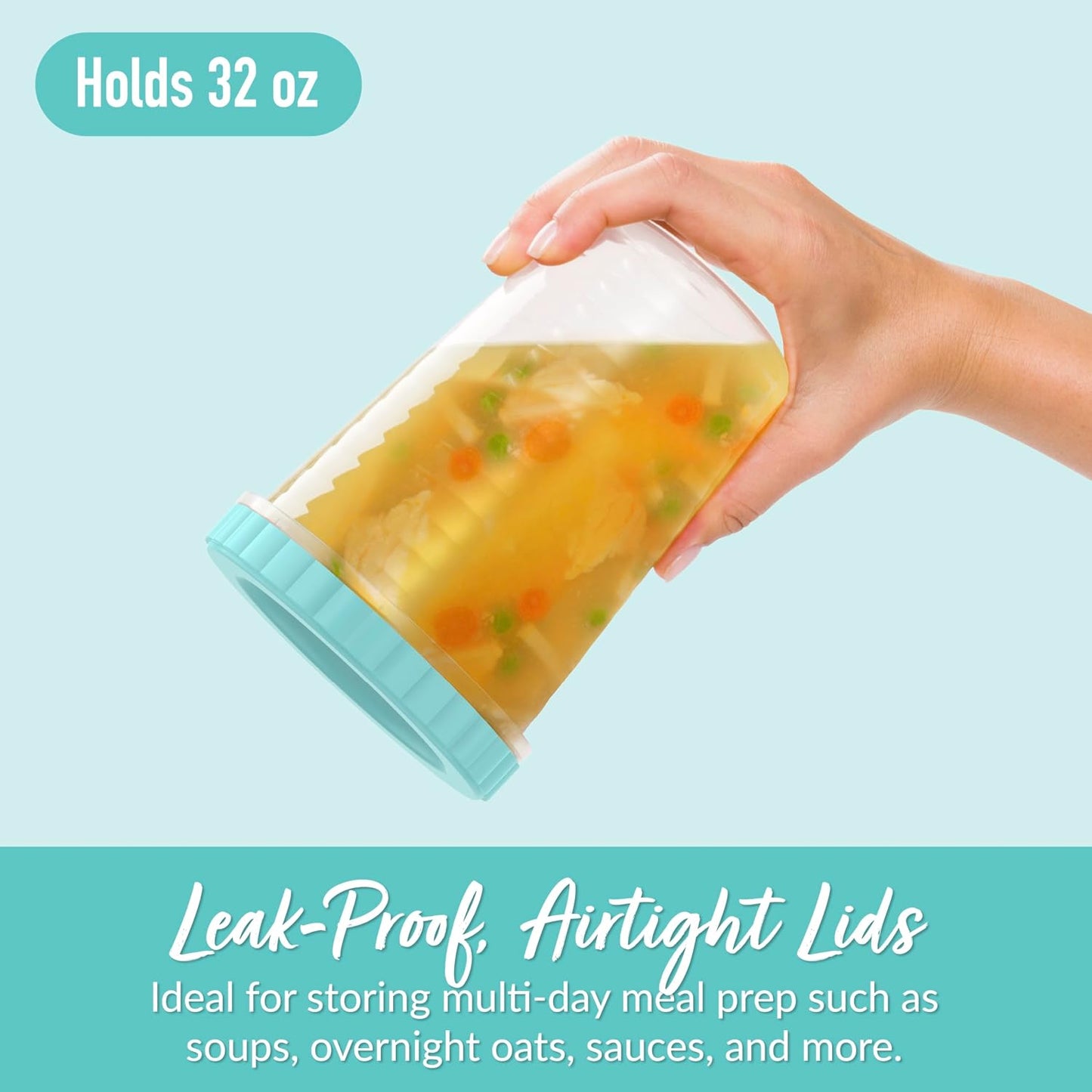 Bentgo Prep - 20 Piece 32 fl oz Leak-Proof Deli Containers with Lids, Food Storage for Meal Prep, Twist-Top, Reusable, PFAS & BPA-Free, Stackable, Microwave, Freezer & Dishwasher Safe (Aqua Splash)