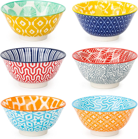 KitchenTour 2.7 Oz Soy Sauce Dishes Dipping Bowls Set, Porcelain Pinch bowls Mini Bowls for Seasoning, Sushi, Ketchup, Appetizer, Nuts, Set of 6, Assorted Warm Colors