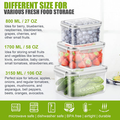 10 Pieces Fruit Storage Container for Fridge, 5 Pack Plastic Fruit Containers for Fridge with Removable Colander, Container for Fruit Berry Salad, BPA Free Kitchen Refrigerator Organizers