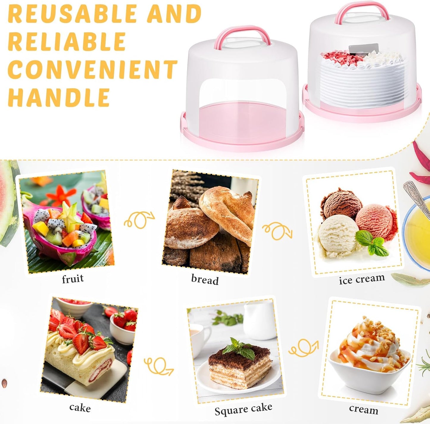 Baderke 10 Inch Round Cake Carrier with Lid and Handle - Two Sided Cake Holder & Box for Transport, Pie, Cupcake(White)