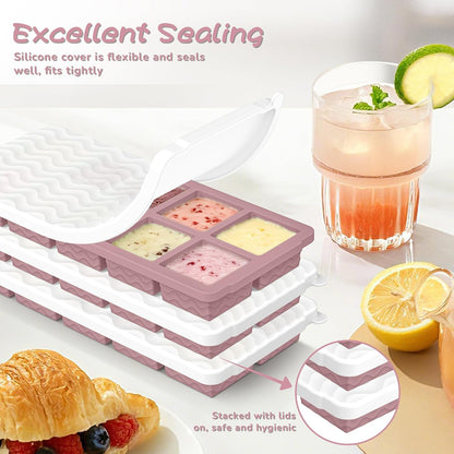 3-Pack Silicone Freezer Trays with Lid,2 Large 2-Cup(500ml)&4 Medium 1-Cup(250ml)&6 Small 1/2-Cup(125ml) Soup Freezer Container Molds,Ice Cube Tray For Meal Prep&Freezing Soup,Stews,Sauces