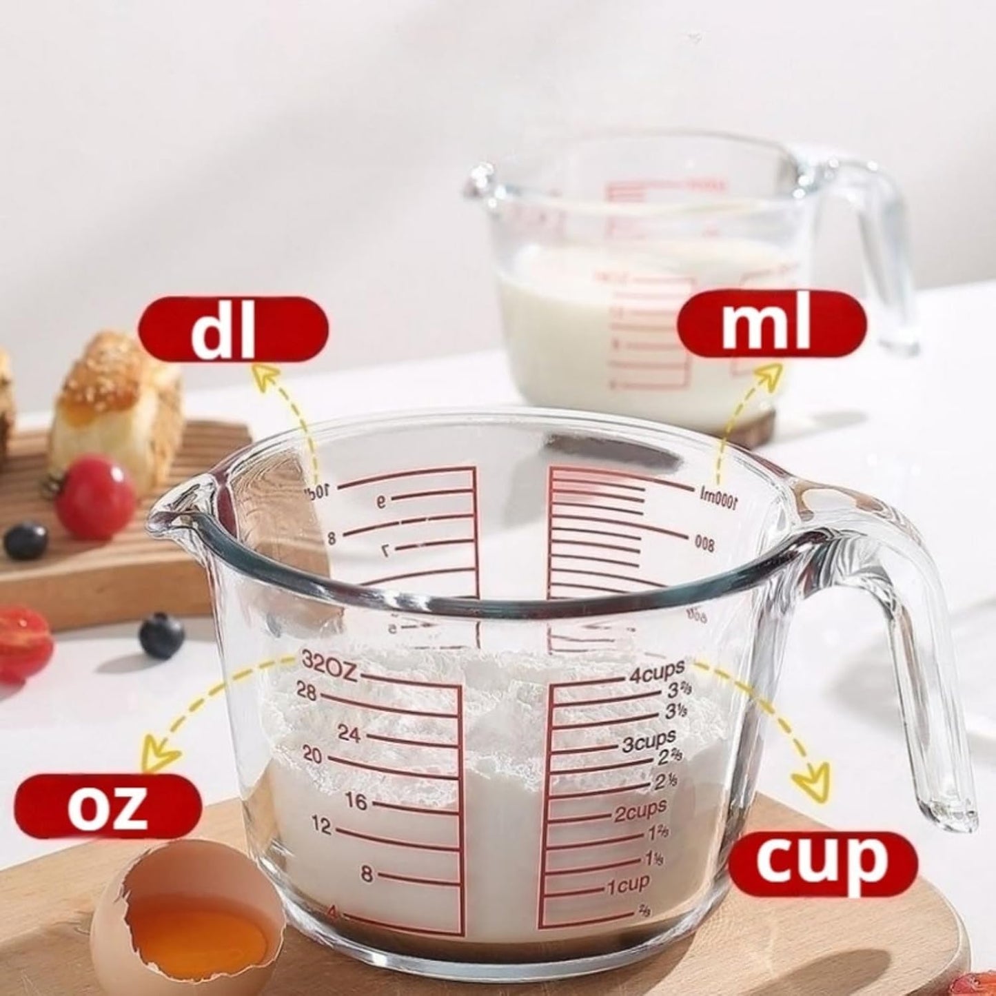 3 Glass Measuring Cups Set,1,2,4Cups,Borosilicate Glass Liquid Measuring Jug with Angled Handle, Pour Spout,Markers,Easy Read,Heavy Duty Batter Bowls,for Kitchen Cooking,Baking,Mixing,Clear