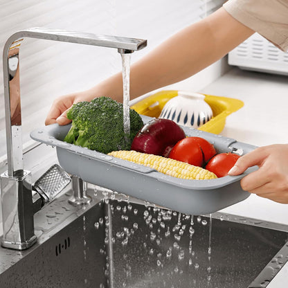 Extendable Over the Sink Colander Strainer Basket, Plastic Retractable Kitchen Sink Basket - Wash Vegetables, Fruits, Drain Pasta and Dry Dishes L (black XL)