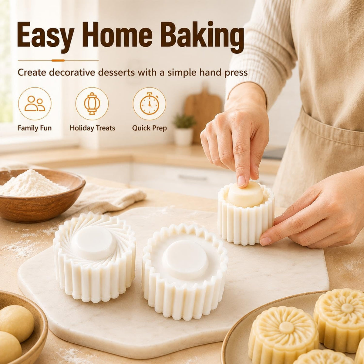 Mooncake Mold Sunflower Pattern Double Ended Hand Press Pastry Stamp