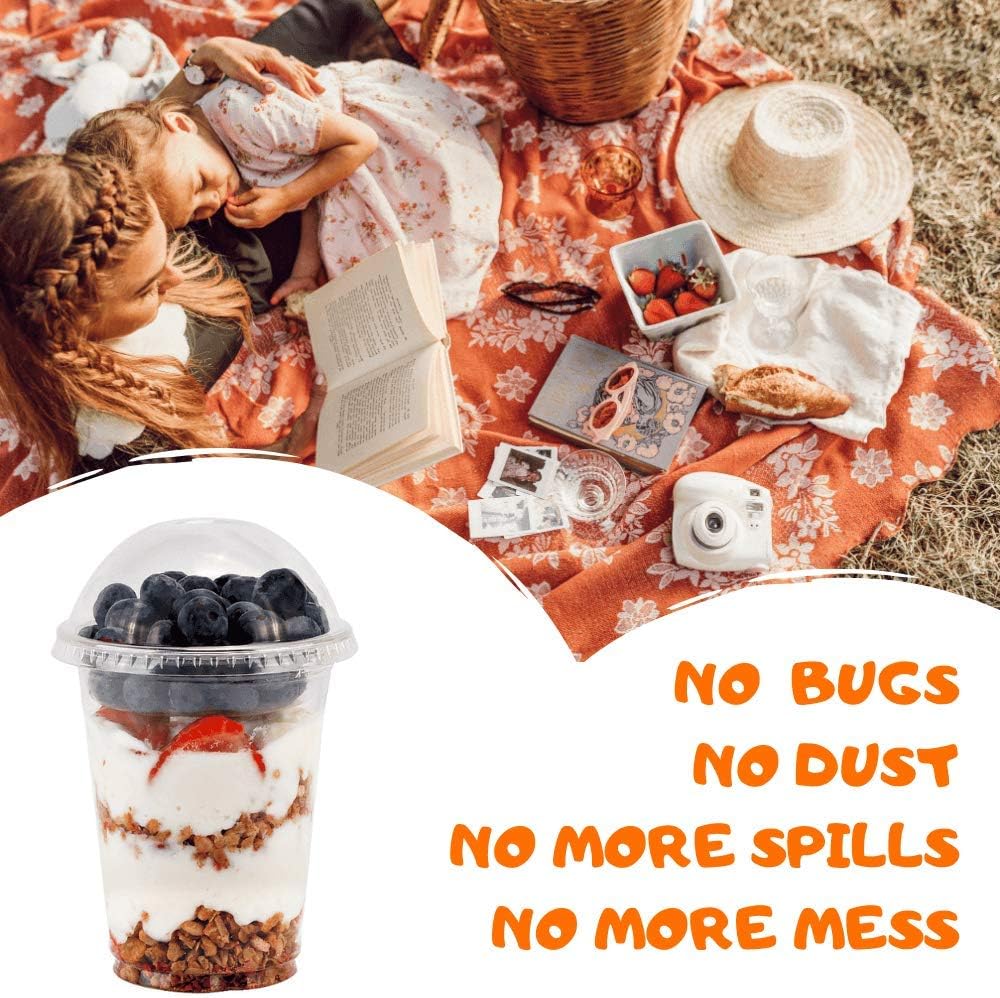 Aatriet 12 oz Clear Plastic Parfait Cups with Insert 3.25oz & Dome Lids No Hole - (20 Sets) Yogurt Fruit Parfait Cups, for Dips and Veggies, Take Away Breakfast and Snacks. No Leaking