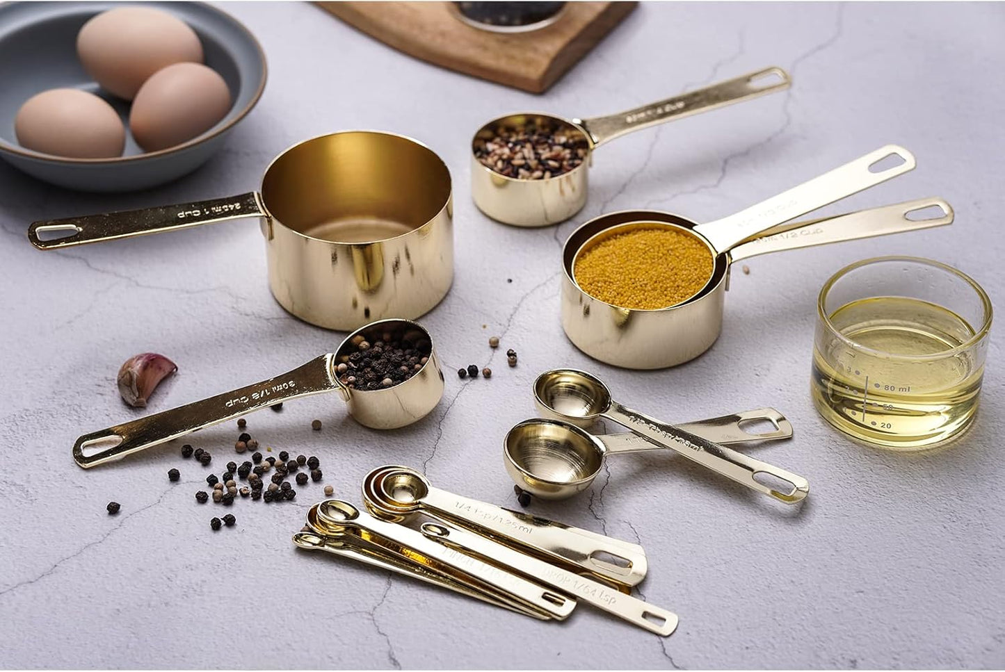 16 Pcs Stainless Steel Measuring Cups and Measuring Spoons Set, Heavy Duty Metal Measuring Cups and Scoops for Kitchen Cooking Baking Includes 5 Cups, 6 Tbsp Tsp Spoons & 5 Mini Spoons(BLK)