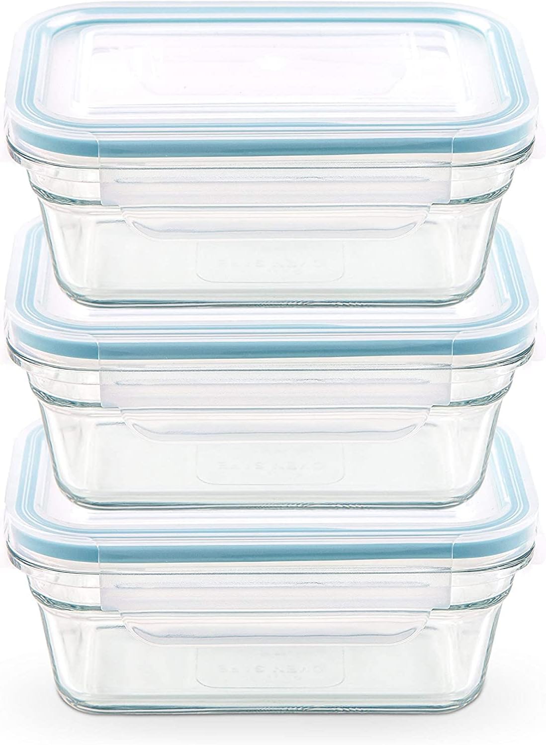 Glasslock Snaplock Lid Tempered Storage Rectangular Container Airtight 3 Container Set Anti Spill Microwave & Oven Safe 3.5cups/828ml