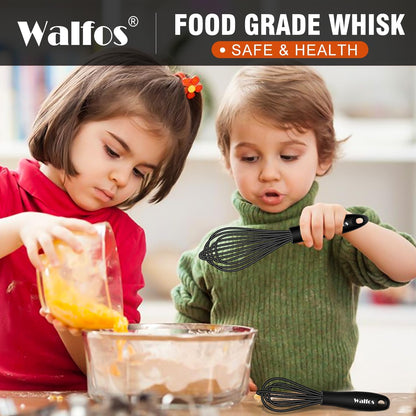 Walfos Silicone whisk,Whisks for Cooking Non Scratch, BPA Free whisk set of 4, 7+9+11in Balloon Whisks & 11in Flat Whisk, Heat Resistant(480°F).Great for Cooking in Pans, Baking, Whisking.Blue