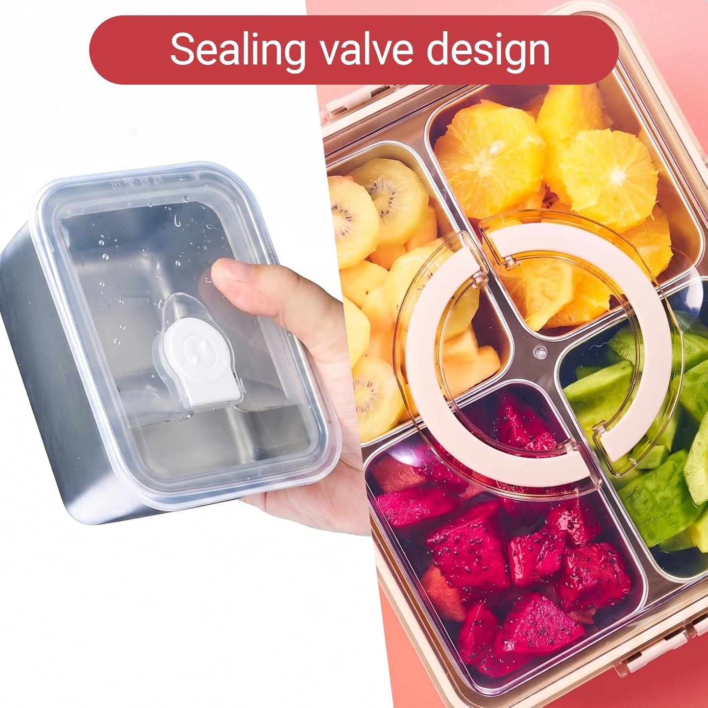Snackle Box Container, 4 PCS Stainless Steel Divided Serving Snack Tray,Serving Tray with Lid and Handle, Portable Snack Tray for Beach, Road Trip, Picnic, Boat Days, Ball Games