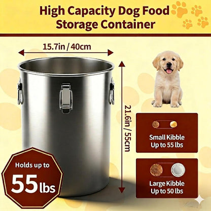 304 Stainless Steel Dog Food Storage Container, 25LB/30LB Airtight Pet Food Container with Locking Lid & Silicone Seal, Large Metal Food Storage Bin for Dry Dog/Cat Food, Rice, Flour (25 LBS)