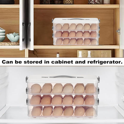 BSTKEY Deviled Egg Containers with Lid, 3 Layer Deviled Egg Platter Carrier Trays for 36 Eggs, Fridge Stackable Portable Egg Holder with Handle for Home Kitchen Party Easter Picnic