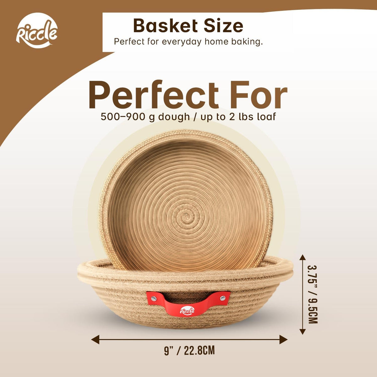 RICCLE Banneton Bread Proofing Basket, 2 Round Sourdough Banneton Baskets