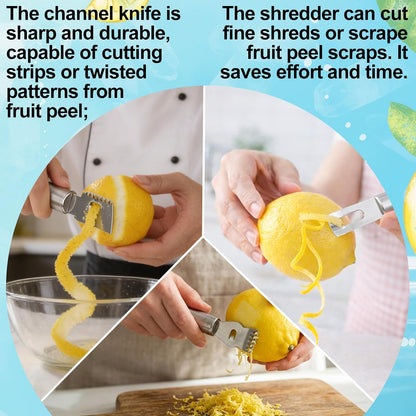 3pcs Lemon Zester, Peeler & Channel Knife Set, Citrus Fruit Peeler