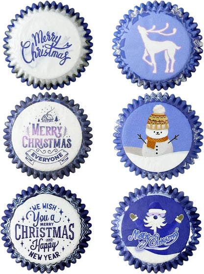 qiqee 300PCS Mini Gradient Cupcake Liners Cupcake Cups 6 Designs Blue Gradient Cupcake Papers Baking Cups Cupcake Wrappers (Small Size)