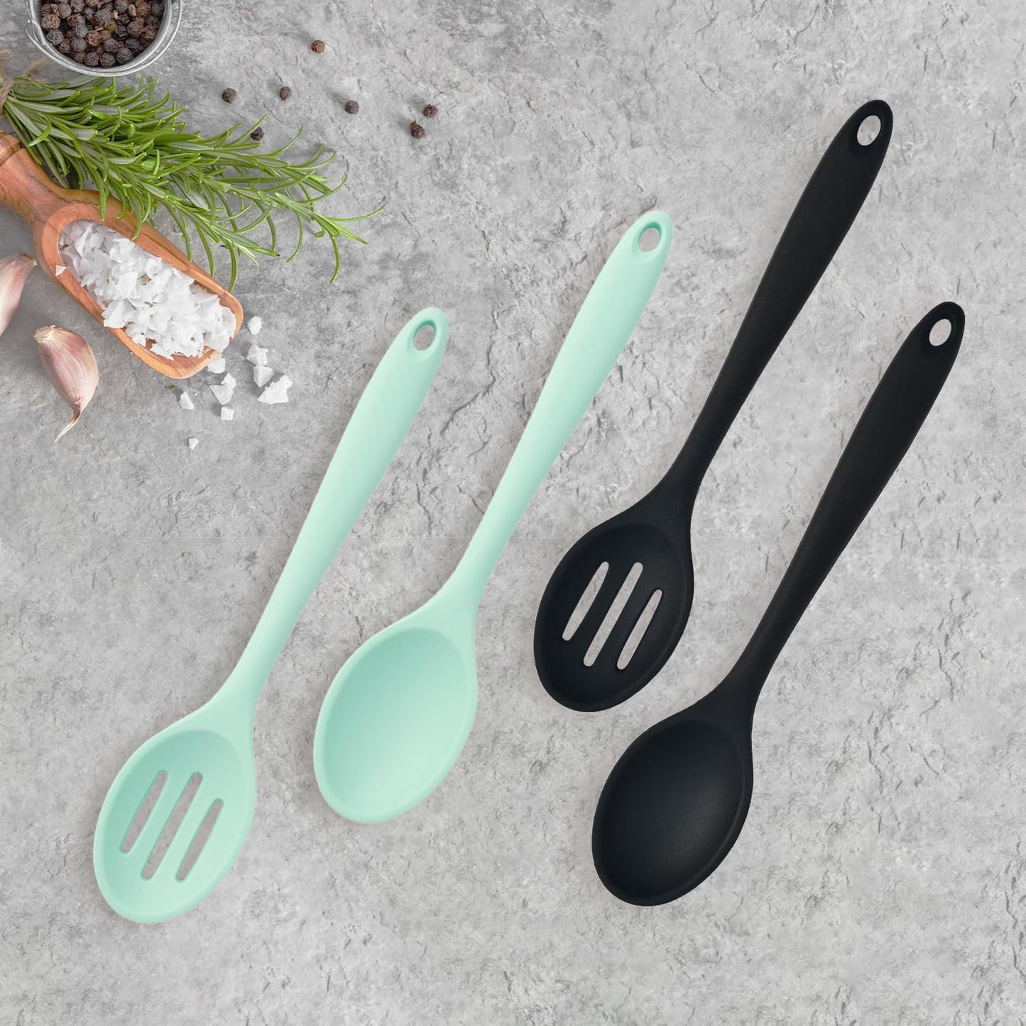 Premium 4-Piece Silicone Cooking Spoon Set - Heat-Resistant, Dishwasher Safe Kitchen Utensils for Baking & Stirring