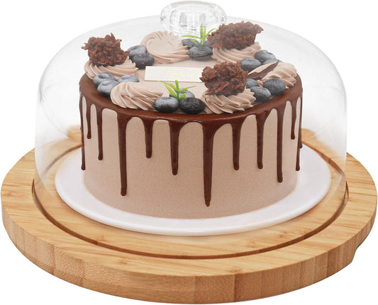 Cake Stand with Lid, Rotating Cake Holder with Dome, Wood Lazy Susan with Cover, Cake Stand for Party,Birthday,Parties,Baking Gifts(12 Inch with Dome)