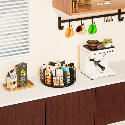 Snack Organizer - Versatile Snack Storage 2 Tier Lazy Susan with Convenient Grab-and-Go Design, Metal Snack Holder for Home, Office, Breakroom, 11.85" L x 11.85" W x 13.3" H (Matte Black)