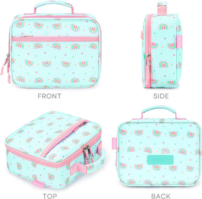 mibasies Kids Lunch Box for Girls Toddler, Insulated and Reusable Lunch Bag for School, Pink Rainbow