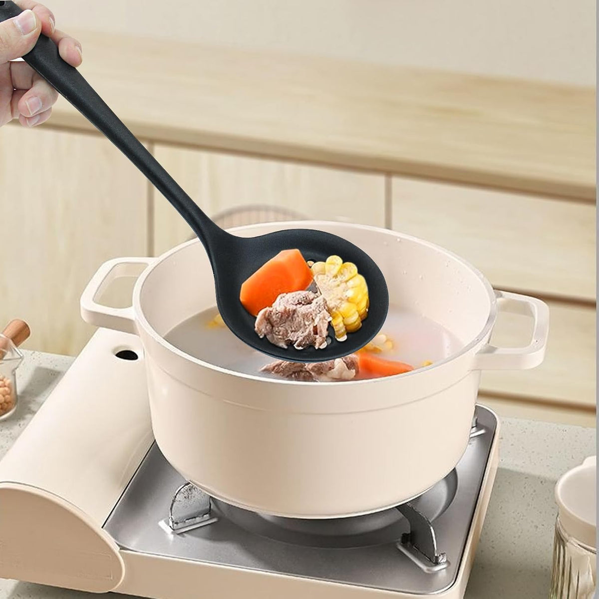 Hordion Silicone Slotted Spoon, Yellow Strainer Spoon Non Stick Skimmer