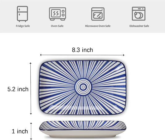 Selamica Ceramic Rectangular Serving Platters Set of 4, 12 Inch Serving Trays/Dishes for Party Entertaining, Rectangular Dinner Plates for Appetizer Salad Dessert Sushi, Assorted Colors