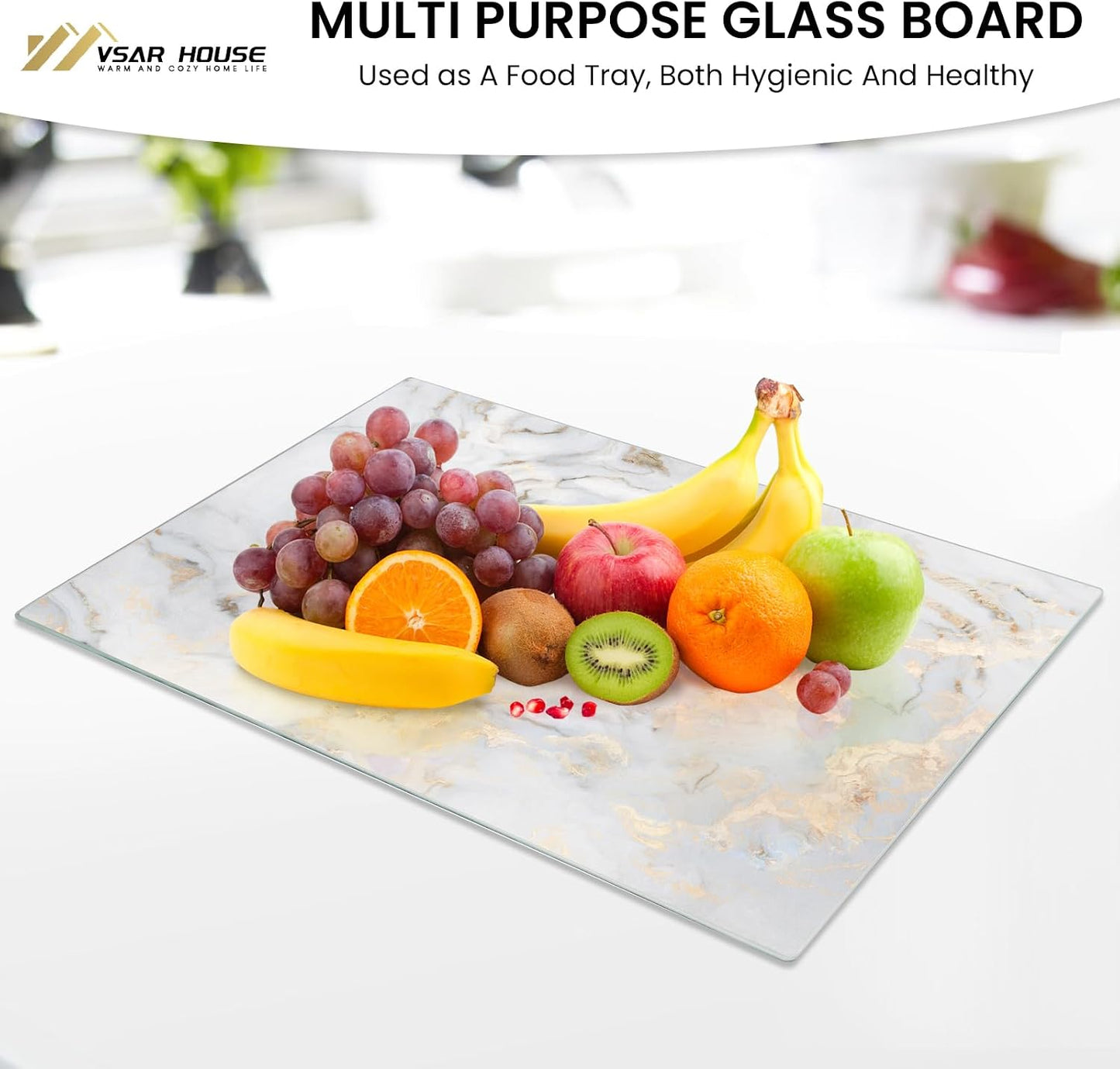 Tempered Glass Cutting Boards for Kitchen, Set of 2 Gold Glass Chopping Boards, 16"x12" & 12"x8" Cutting Boards With NonSlip Feet, Scratch Resistant, Heat Resistant, Easy to Clean