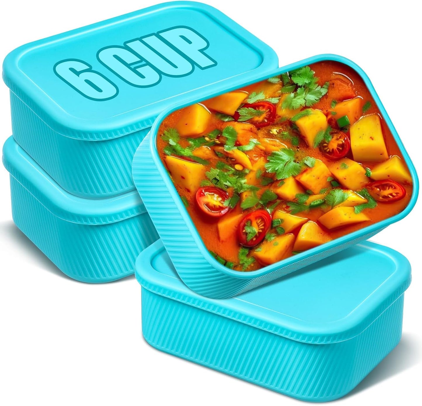Nuogo 4 Pcs 6 Cup Silicone Freezer Trays with Lid Soup Containers Reusable Freezer Silicone Molds Rectangle Containers Ice Trays for Soups Sauces Stews Curries, Yellow