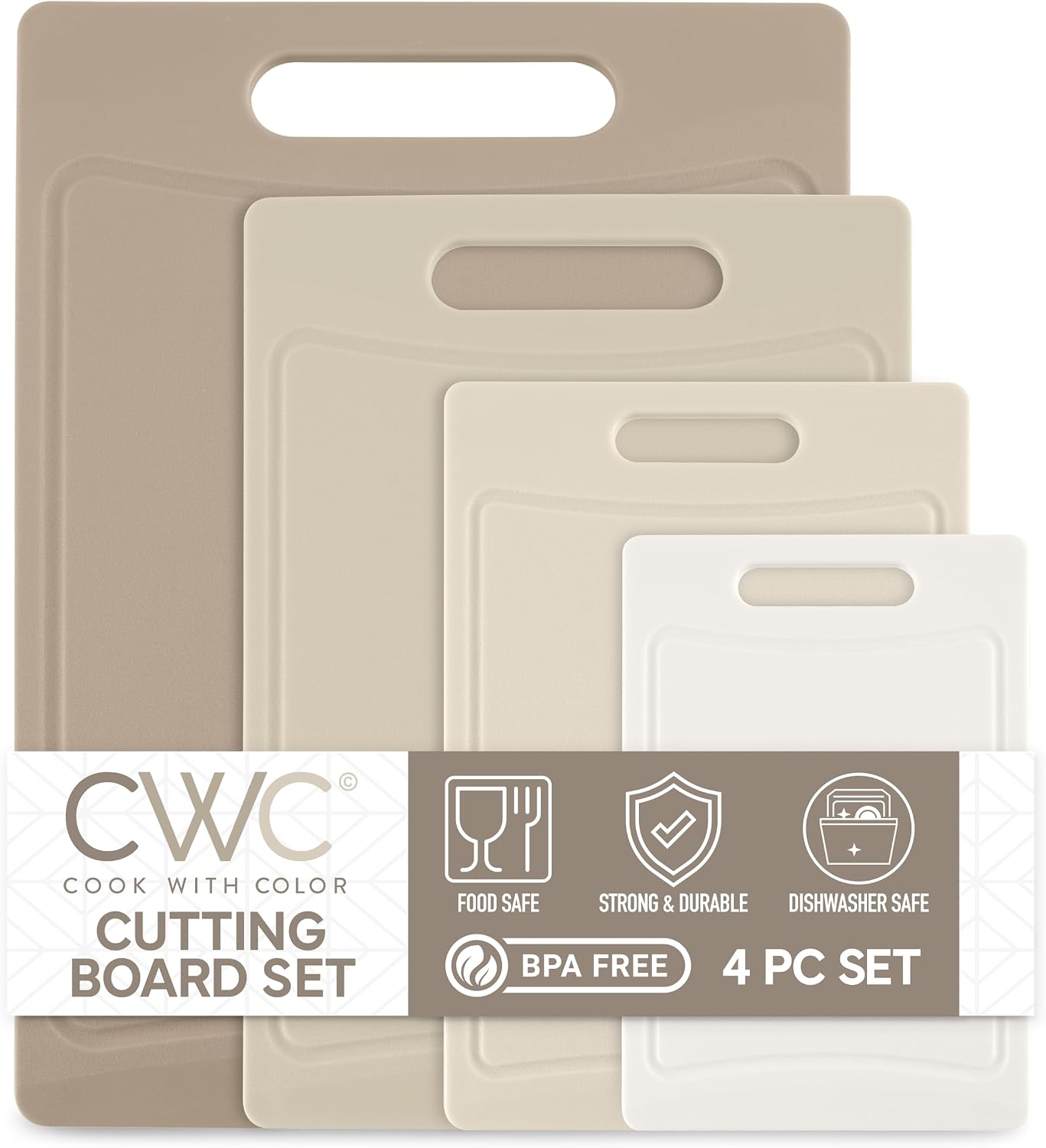 COOK WITH COLOR Non-Slip Cutting Board Set – Kitchen Essentials with Easy Grip Handle for Meat, Veggies, and Fruits, 3 Cutting Boards, Speckled White