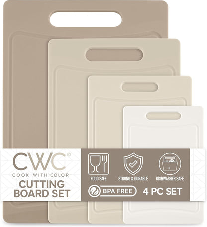 COOK WITH COLOR Non-Slip Cutting Board Set – Kitchen Essentials with Easy Grip Handle for Meat, Veggies, and Fruits, 3 Cutting Boards, Speckled White