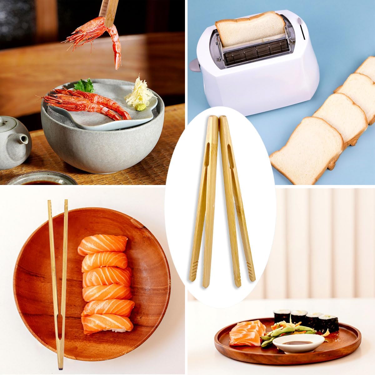 8 Pcs Bamboo Tongs for Toaster, Wooden Toaster Tongs, 7 Inches Mini Wood Cooking Tongs, Reusable Bamboo Toast Tongs, Anti-slip Bamboo Serving Tongs for Salad Toast Bread Fruits Pickles BBQ