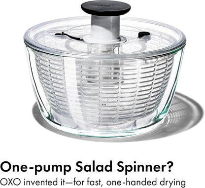 OXO Good Grips Glass Salad Spinner - Large 6.22-Qt Lettuce & Fruit Washer, Borosilicate Glass Bowl, BPA-Free, Easy Pump