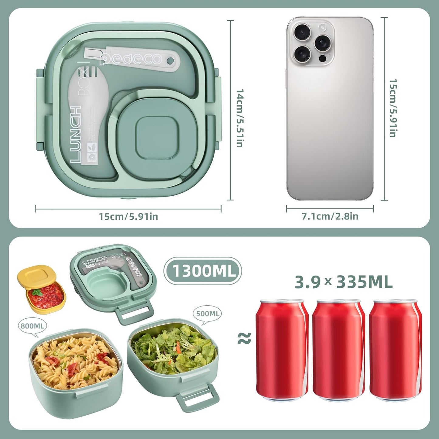 PEDECO Stackable Stainless Steel Bento Box with Insulated bag,Adult & Kids Luch Box,Leak-Proof,1-Tier Bento box,Lunch Box With Portable Sauce Pod and Cutlery-for Teens/Toddler,Dishwasher Safe,Blue